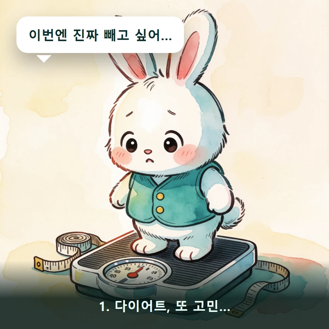 웹툰 1컷 — 1. 다이어트, 또 고민… (이번엔 진짜 빼고 싶어…)