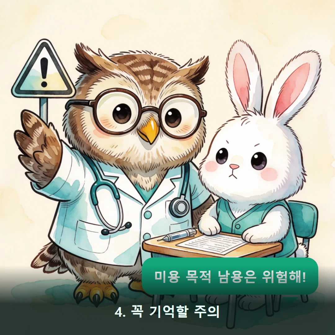 웹툰 4컷 — 4. 꼭 기억할 주의 (미용 목적 남용은 위험해!)