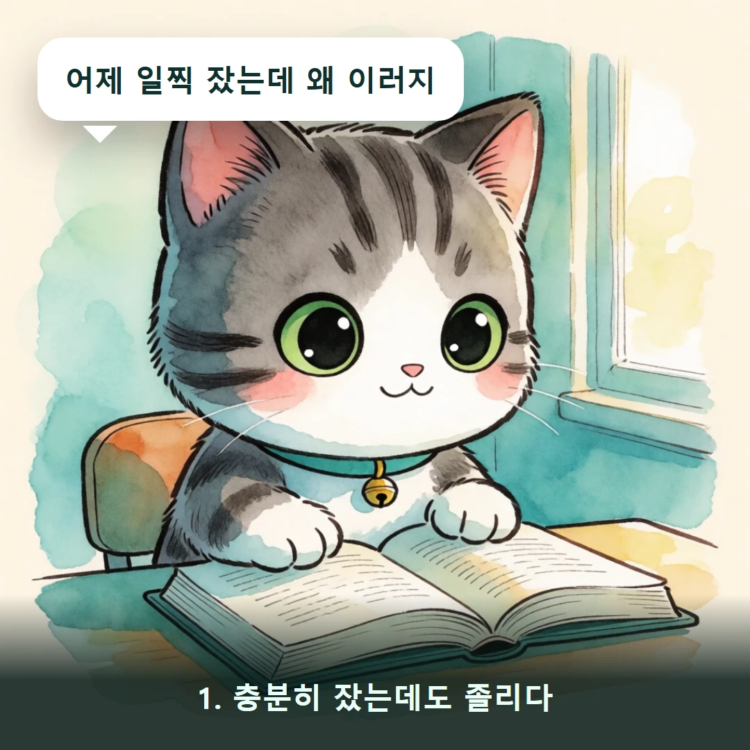 웹툰 1컷 — 1. 충분히 잤는데도 졸리다 (어제 일찍 잤는데 왜 이러지)