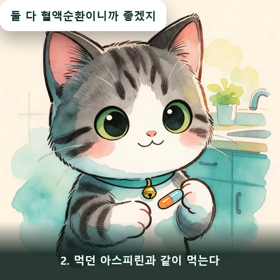 웹툰 2컷 — 2. 먹던 아스피린과 같이 먹는다 (둘 다 혈액순환이니까 좋겠지)