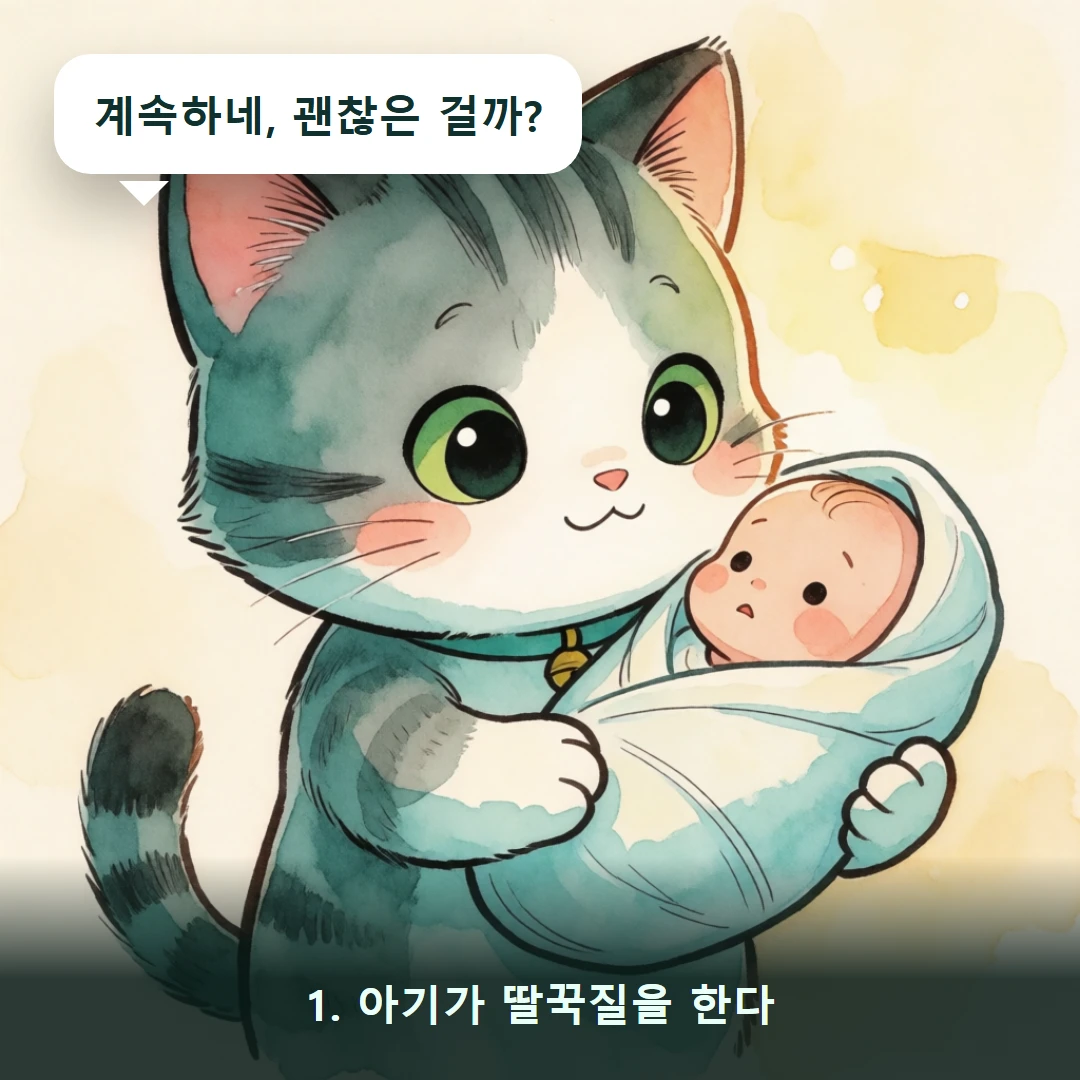 웹툰 1컷 — 1. 아기가 딸꾹질을 한다 (계속하네, 괜찮은 걸까?)