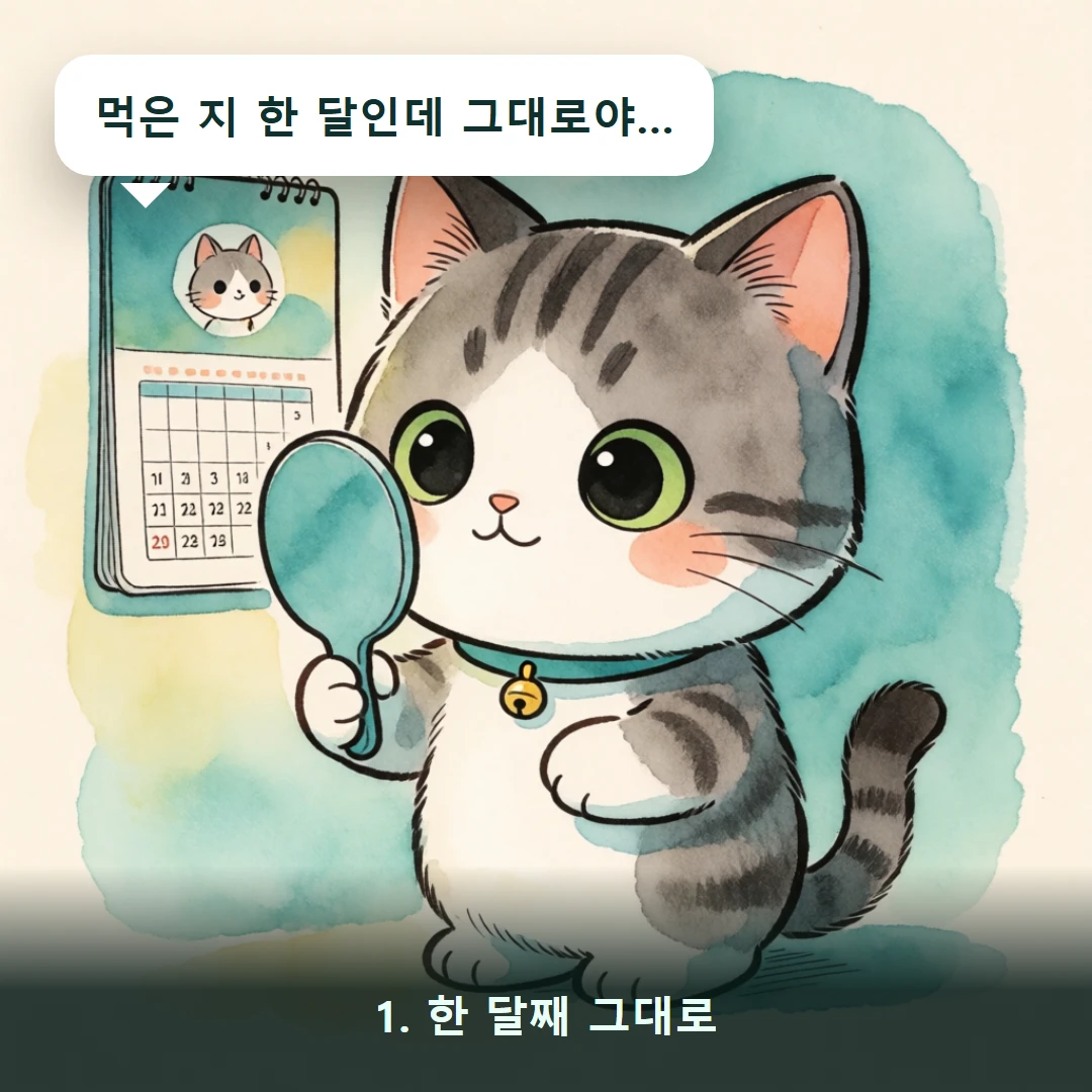 웹툰 1컷 — 1. 한 달째 그대로 (먹은 지 한 달인데 그대로야…)