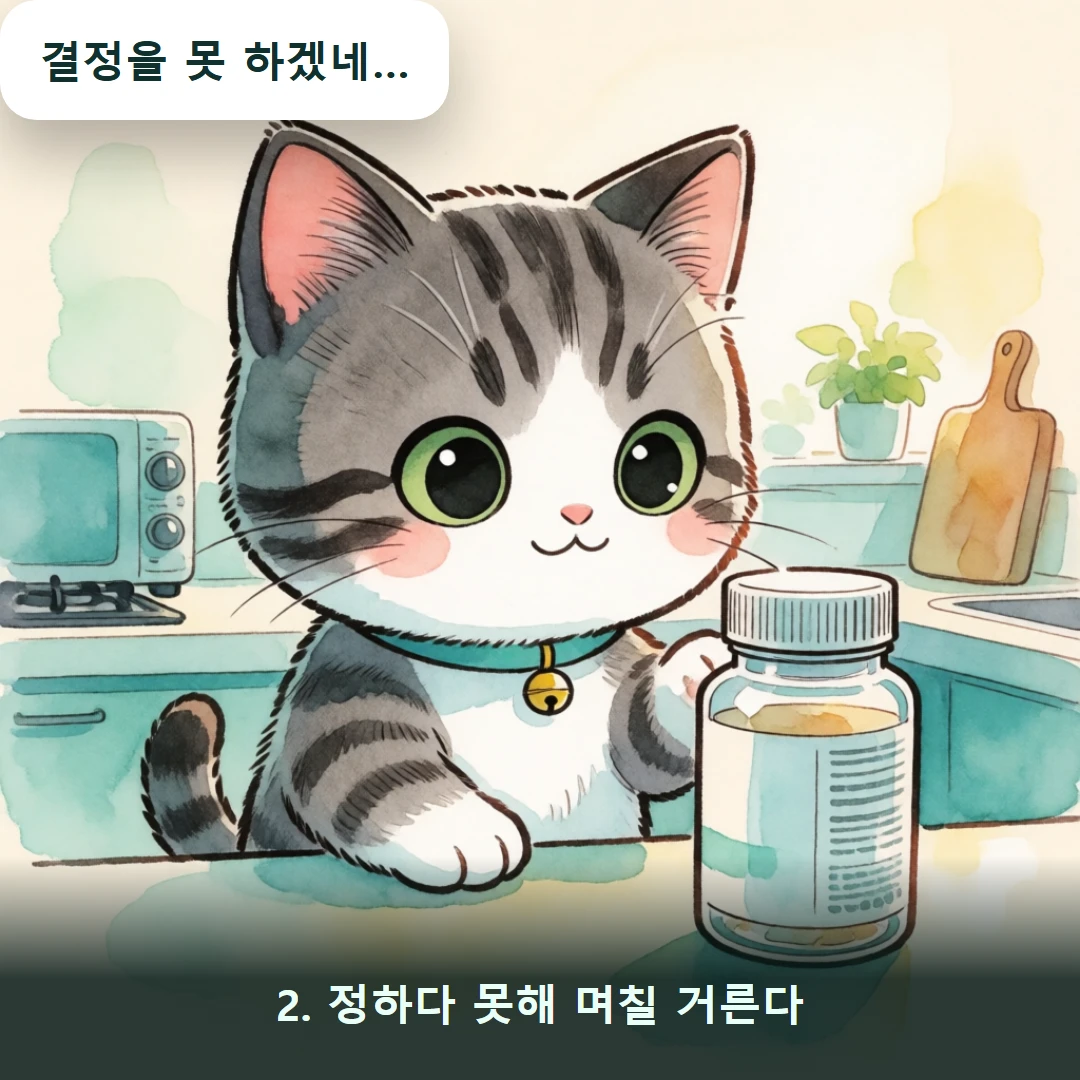 웹툰 2컷 — 2. 정하다 못해 며칠 거른다 (결정을 못 하겠네…)