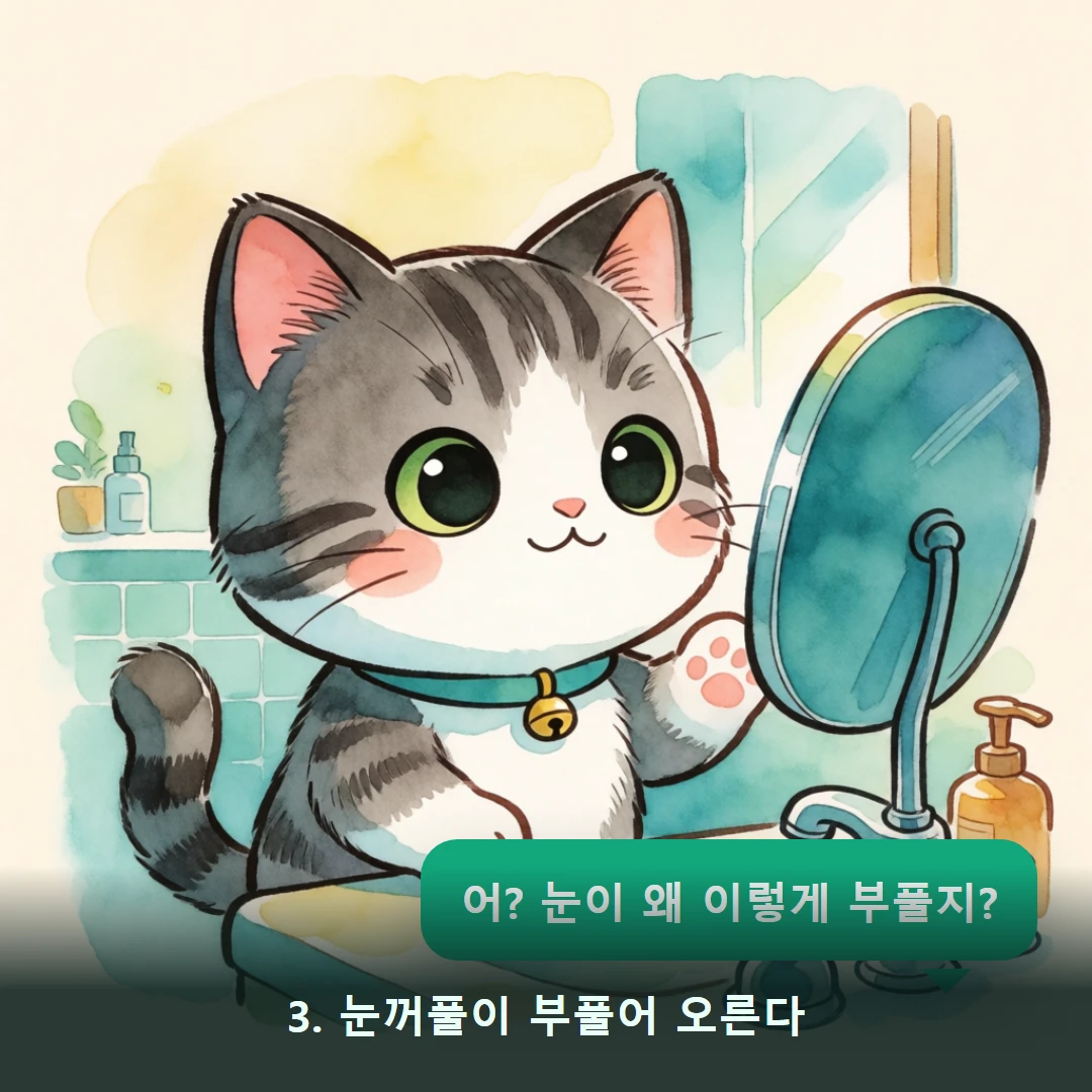 웹툰 3컷 — 3. 눈꺼풀이 부풀어 오른다 (어? 눈이 왜 이렇게 부풀지?)