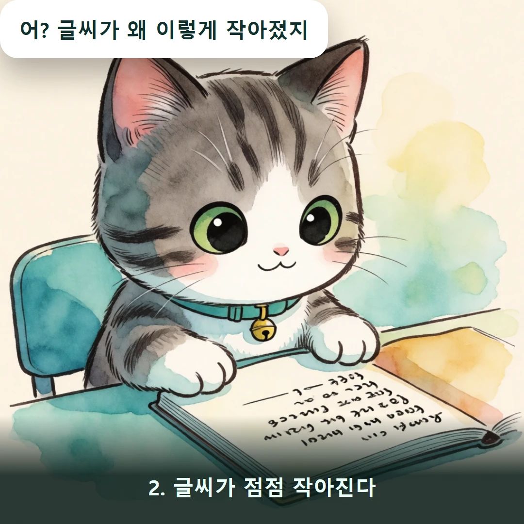 웹툰 2컷 — 2. 글씨가 점점 작아진다 (어? 글씨가 왜 이렇게 작아졌지)