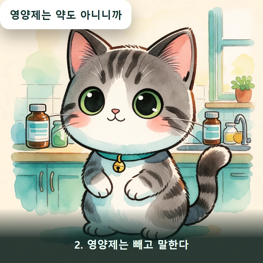 웹툰 2컷 — 2. 영양제는 빼고 말한다 (영양제는 약도 아니니까)