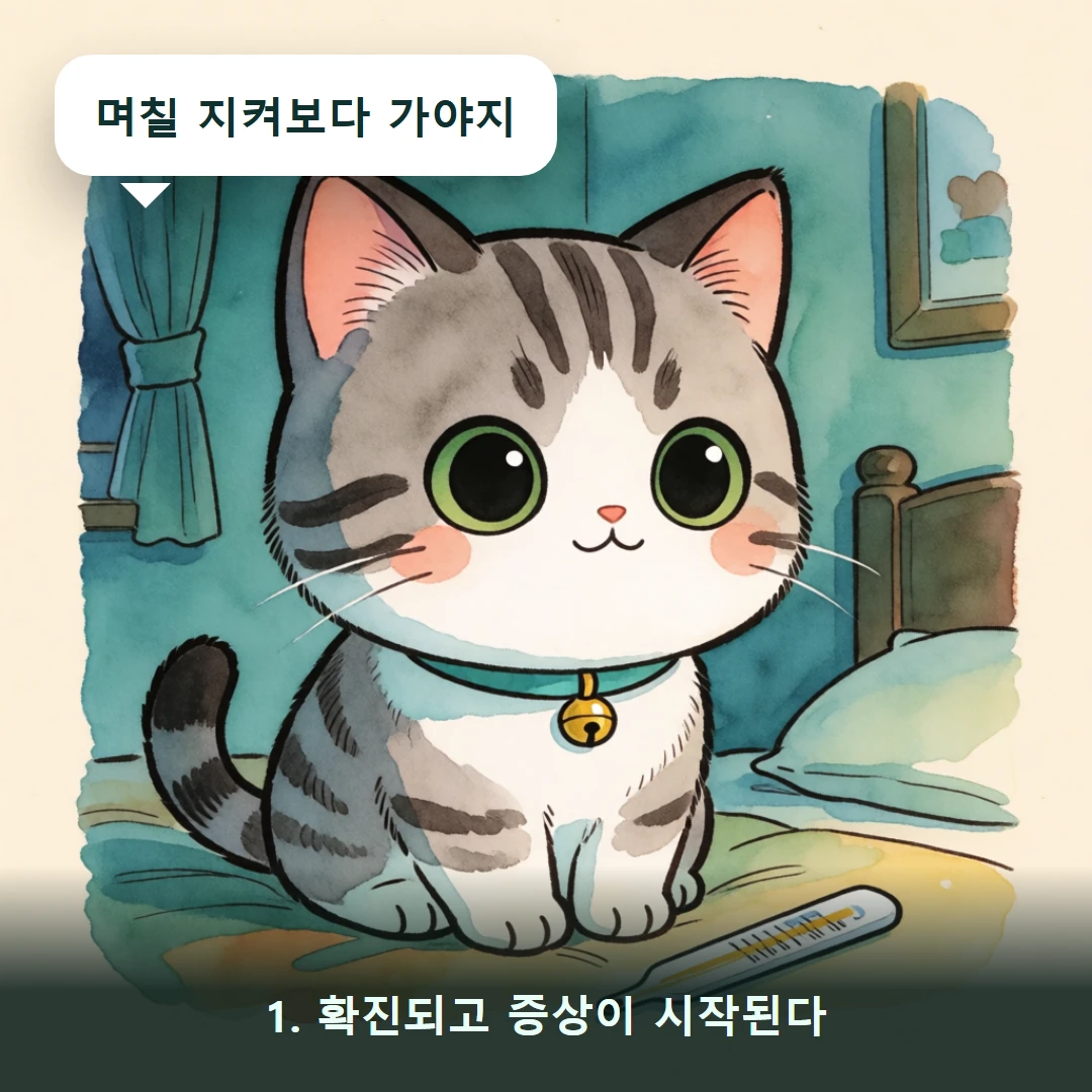 웹툰 1컷 — 1. 확진되고 증상이 시작된다 (며칠 지켜보다 가야지)