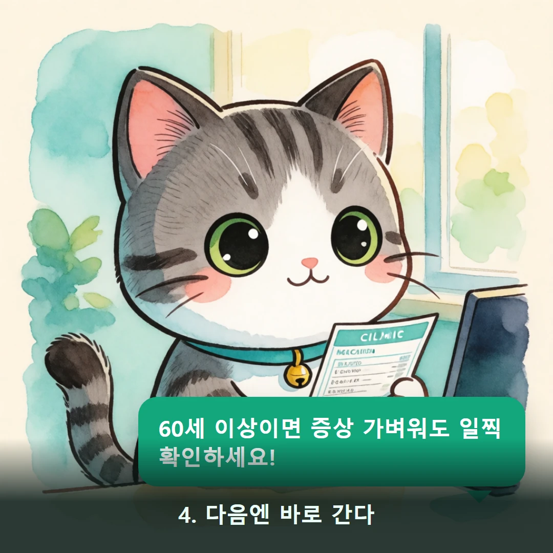 웹툰 4컷 — 4. 다음엔 바로 간다 (60세 이상이면 증상 가벼워도 일찍 확인하세요!)