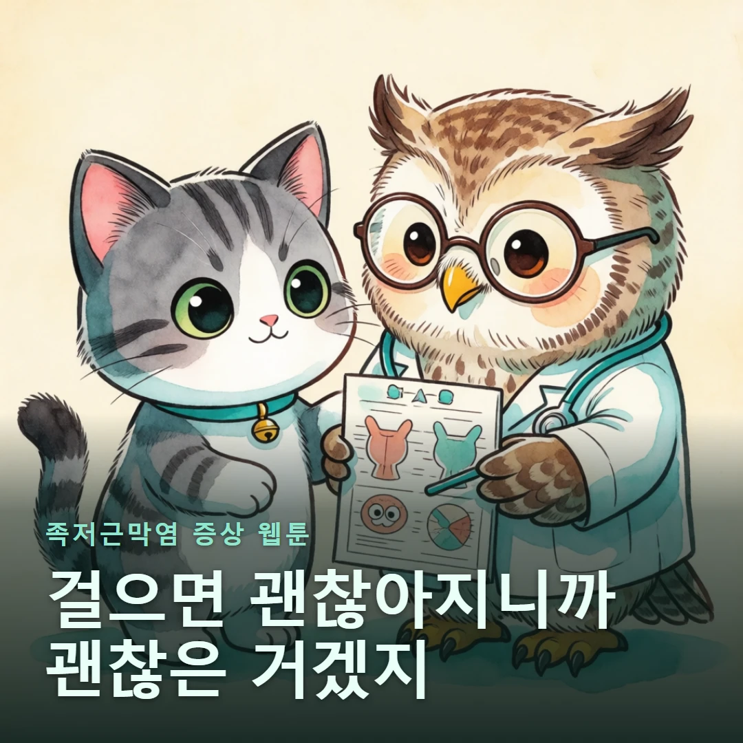 족저근막염 증상 웹툰 표지 — 걸으면 괜찮아지니까 괜찮은 거겠지