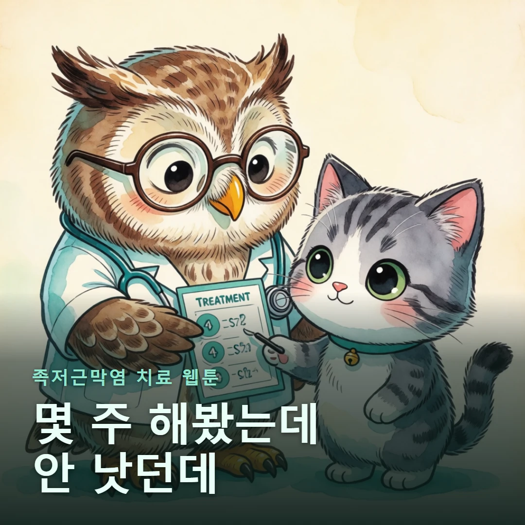 족저근막염 치료 웹툰 표지 — 몇 주 해봤는데 안 낫던데