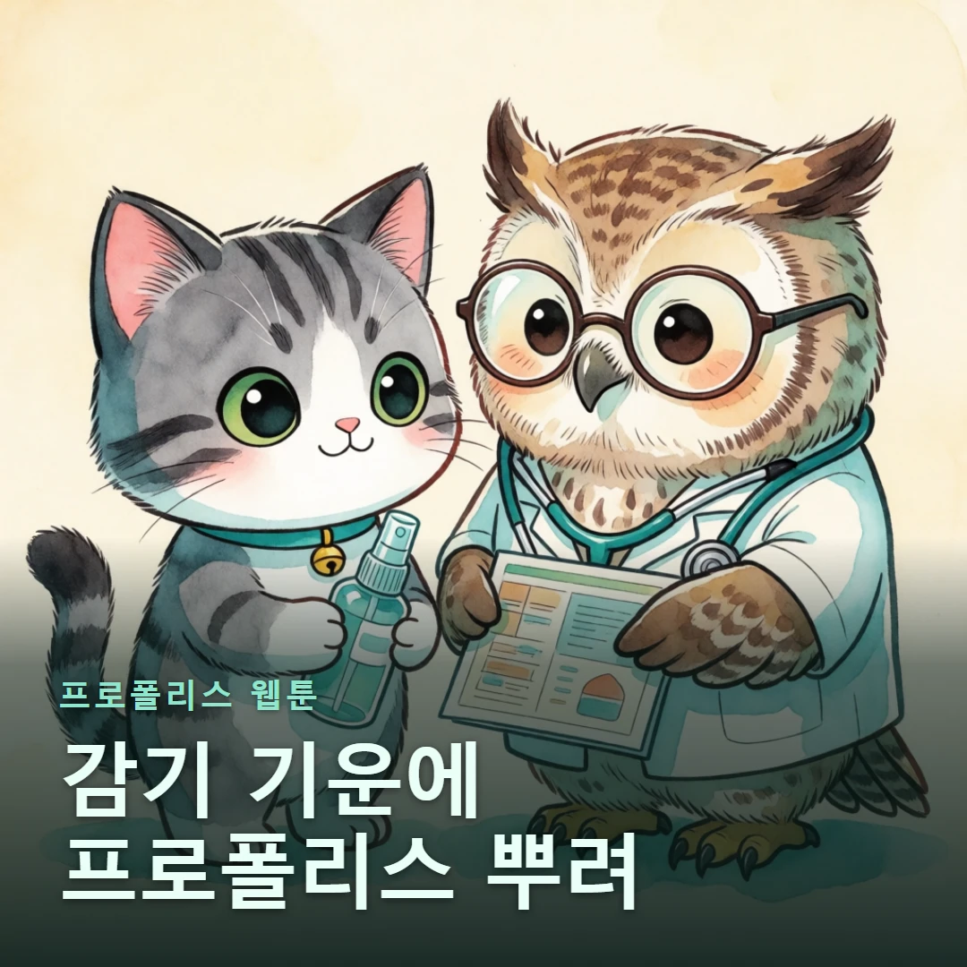 프로폴리스 웹툰 표지 — 감기 기운에 프로폴리스 뿌려