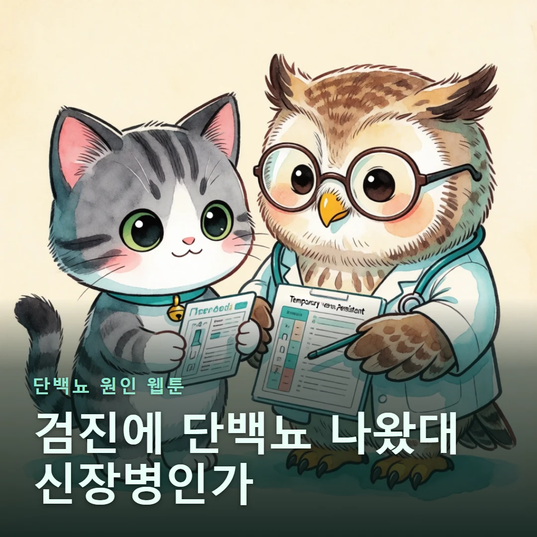 단백뇨 원인 웹툰 표지 — 검진에 단백뇨 나왔대 신장병인가