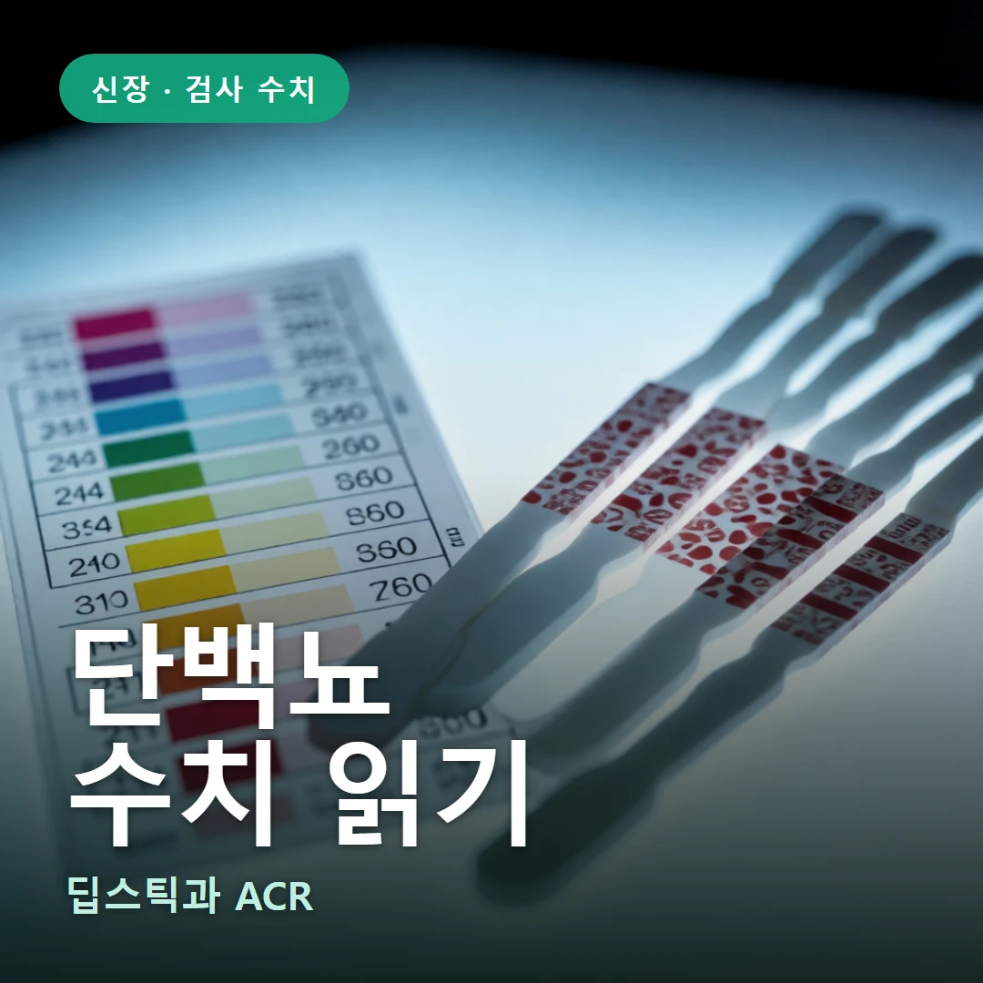 단백뇨 수치 요약 표지 — 딥스틱과 ACR