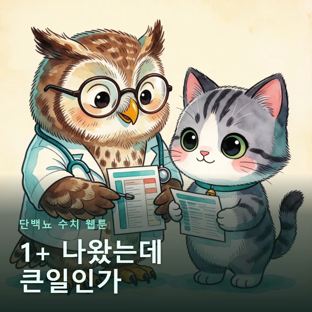 단백뇨 수치 웹툰 표지 — 1+ 나왔는데 큰일인가
