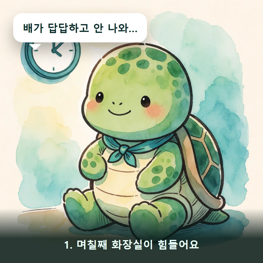 웹툰 1컷 — 1. 며칠째 화장실이 힘들어요 (배가 답답하고 안 나와…)