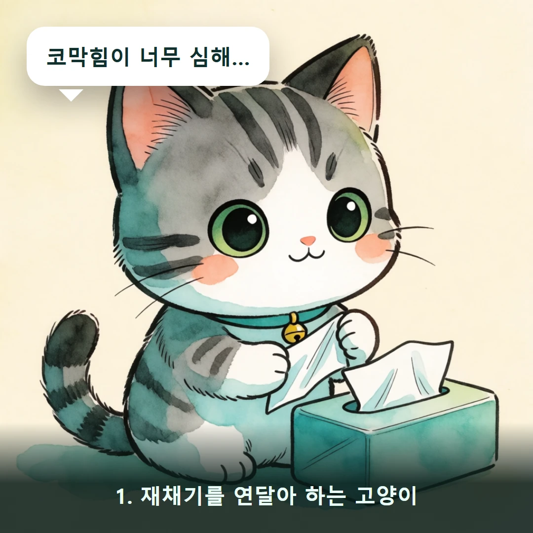 웹툰 1컷 — 1. 재채기를 연달아 하는 고양이 (코막힘이 너무 심해…)