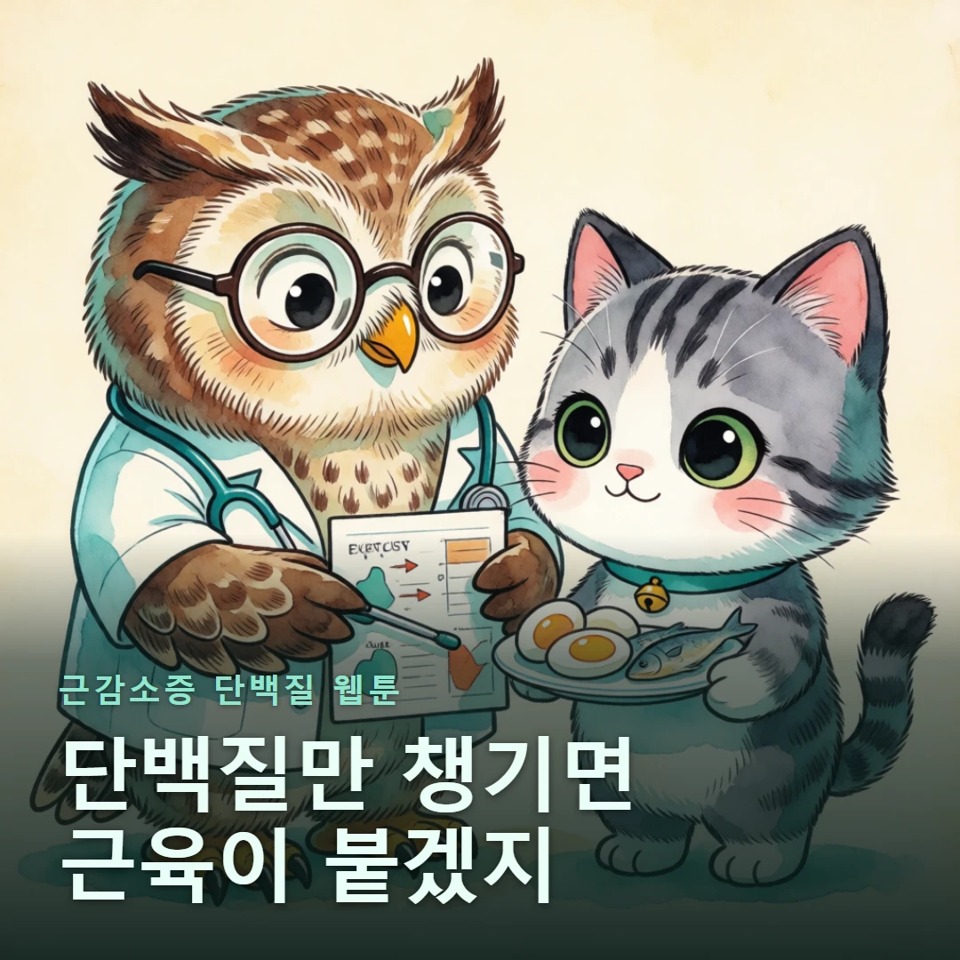 근감소증 단백질 웹툰 표지 — 단백질만 챙기면 근육이 붙겠지