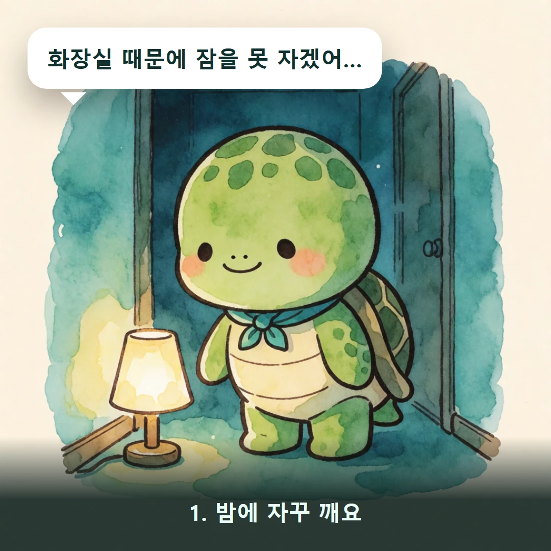 웹툰 1컷 — 1. 밤에 자꾸 깨요 (화장실 때문에 잠을 못 자겠어…)