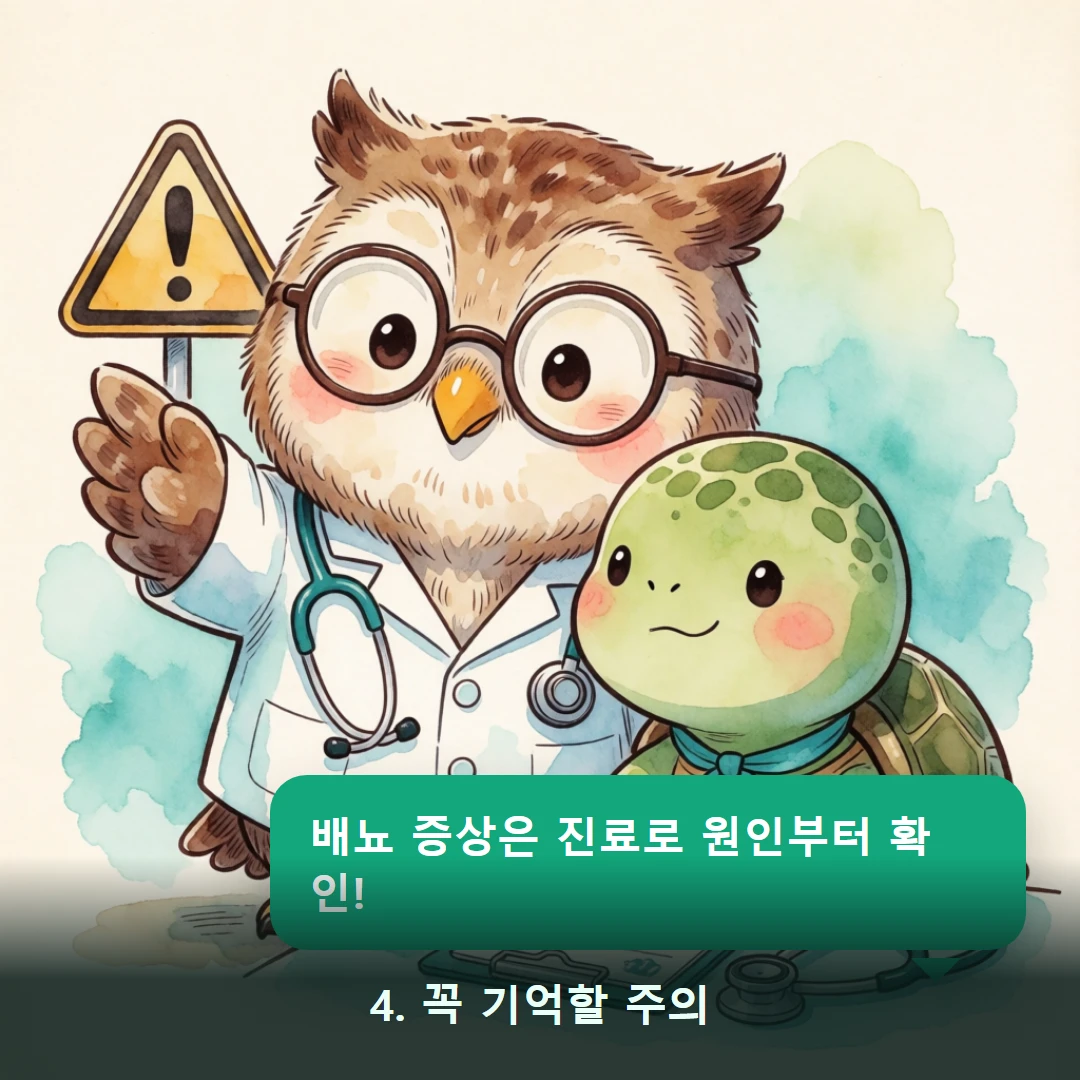 웹툰 4컷 — 4. 꼭 기억할 주의 (배뇨 증상은 진료로 원인부터 확인!)