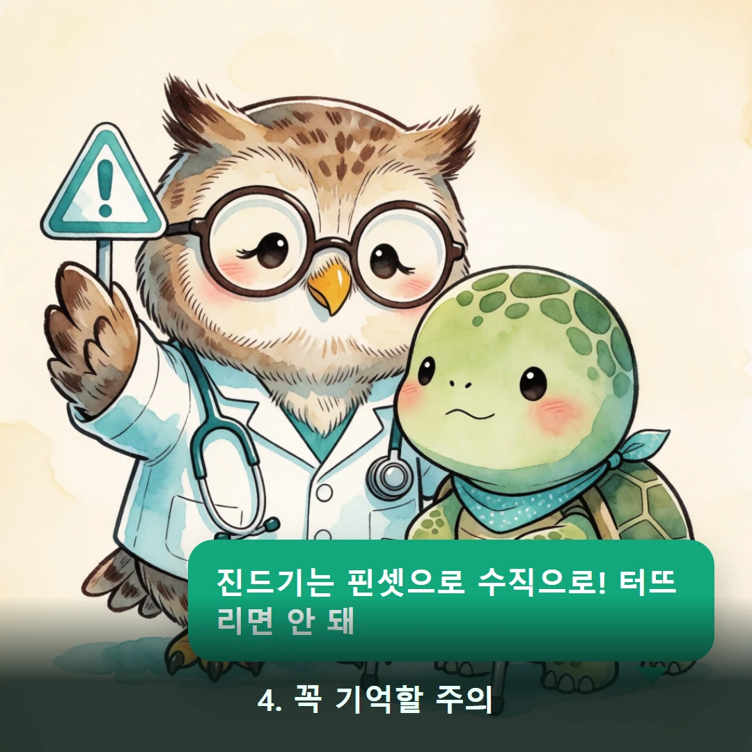웹툰 4컷 — 4. 꼭 기억할 주의 (진드기는 핀셋으로 수직으로! 터뜨리면 안 돼)