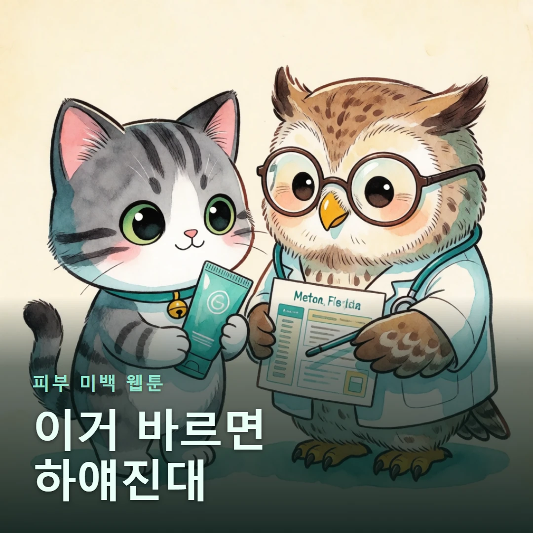 피부 미백 웹툰 표지 — 이거 바르면 하얘진대