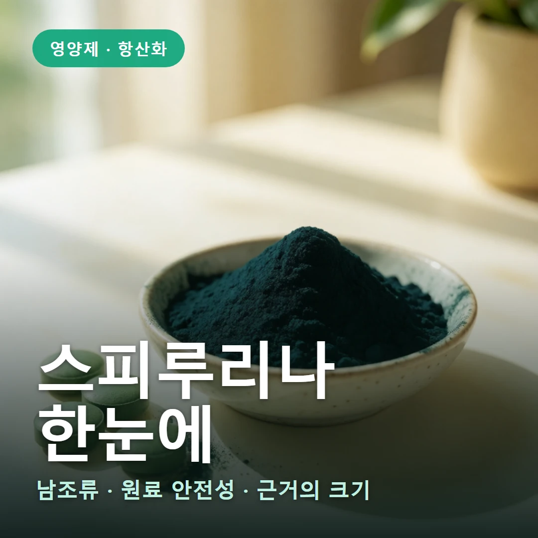 스피루리나 요약 표지 — 남조류 · 원료 안전성 · 근거의 크기