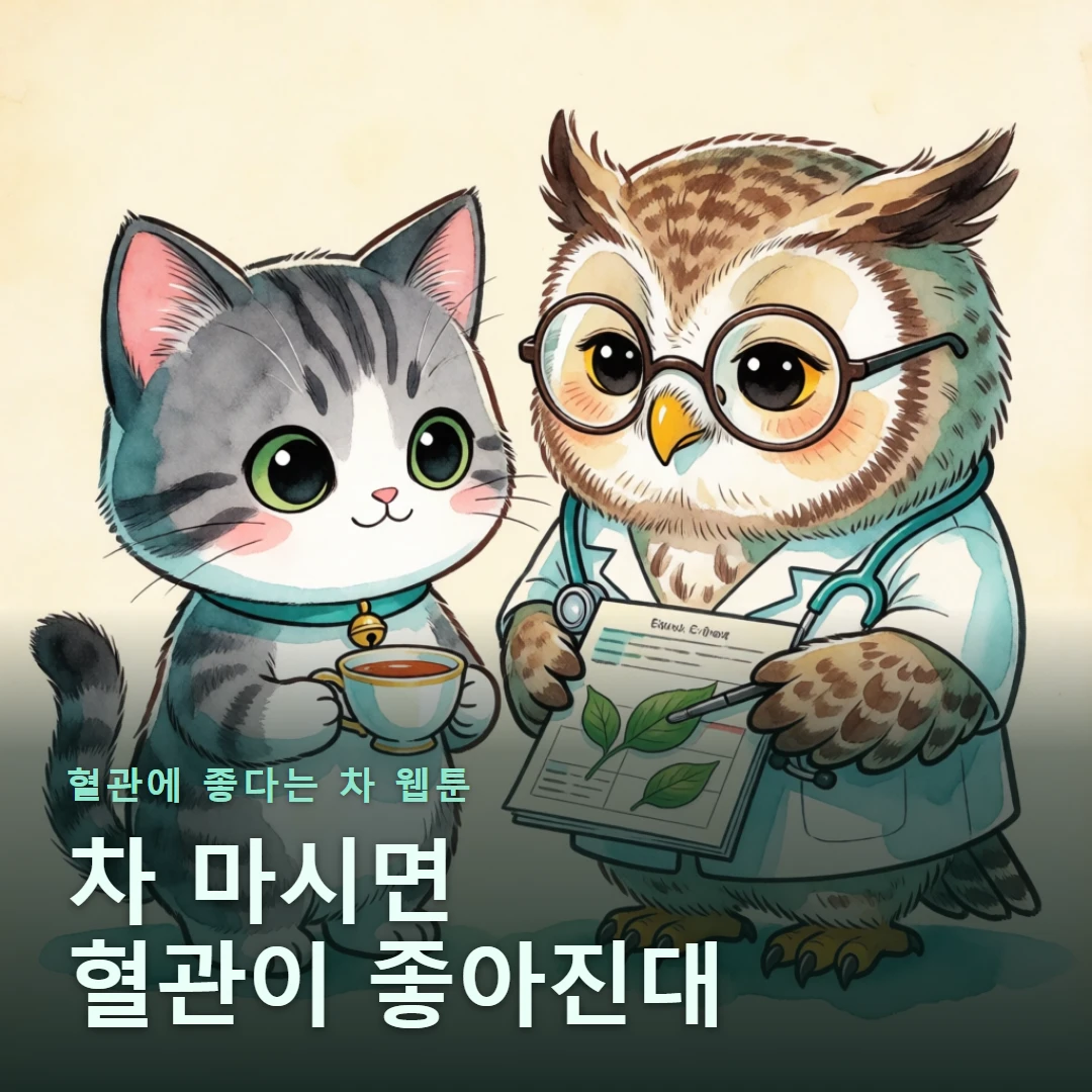 혈관에 좋다는 차 웹툰 표지 — 차 마시면 혈관이 좋아진대