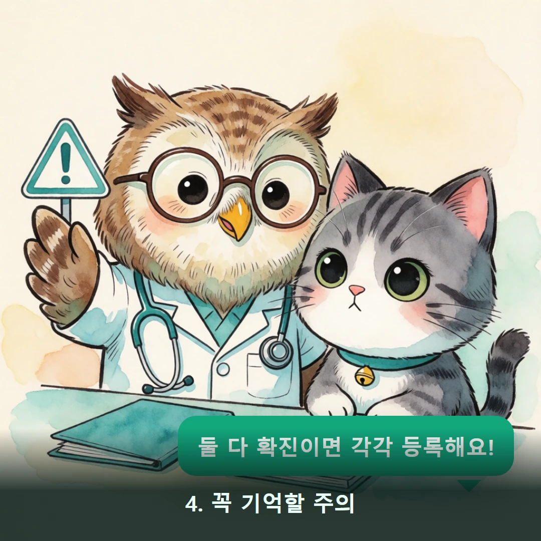 웹툰 4컷 — 4. 꼭 기억할 주의 (둘 다 확진이면 각각 등록해요!)